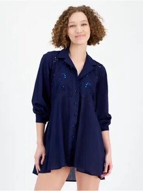 NWT Raviya Women’s Eyelet Button-down Navy Cover-Up Tunic